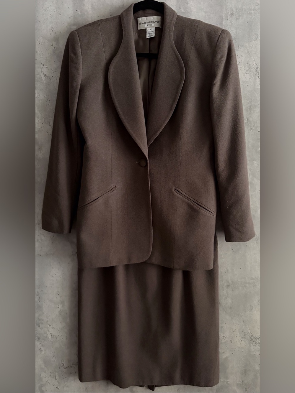 Evan-Picone VTG Wool Skirt Suit Taupe Blazer Jacket Career Wear Business Sz6